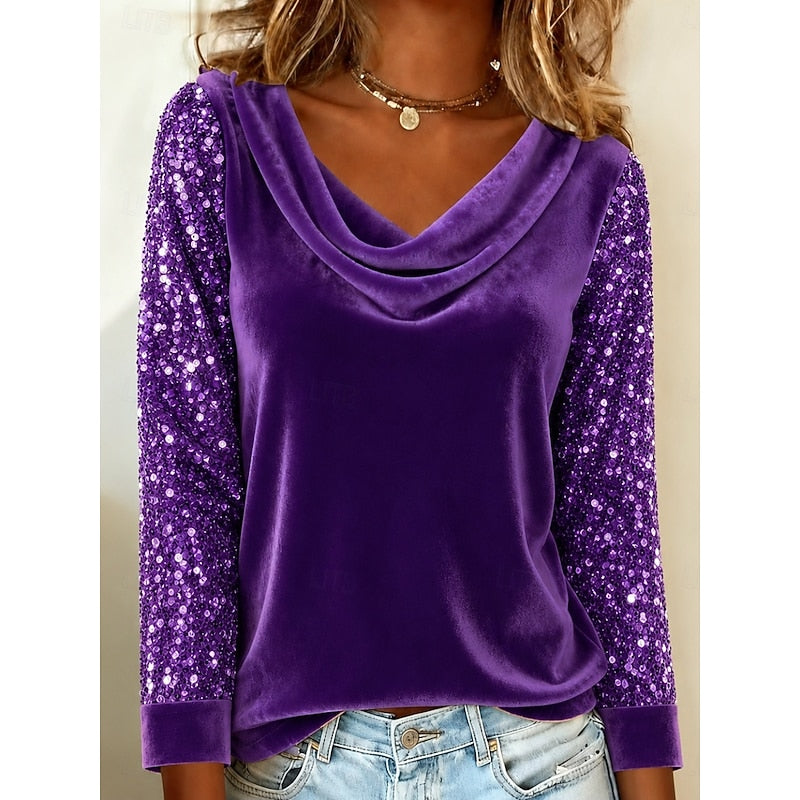Bluse Damen mit Wickelausschnitt und Paillettenärmeln - 5 - Jasminaboutique.com