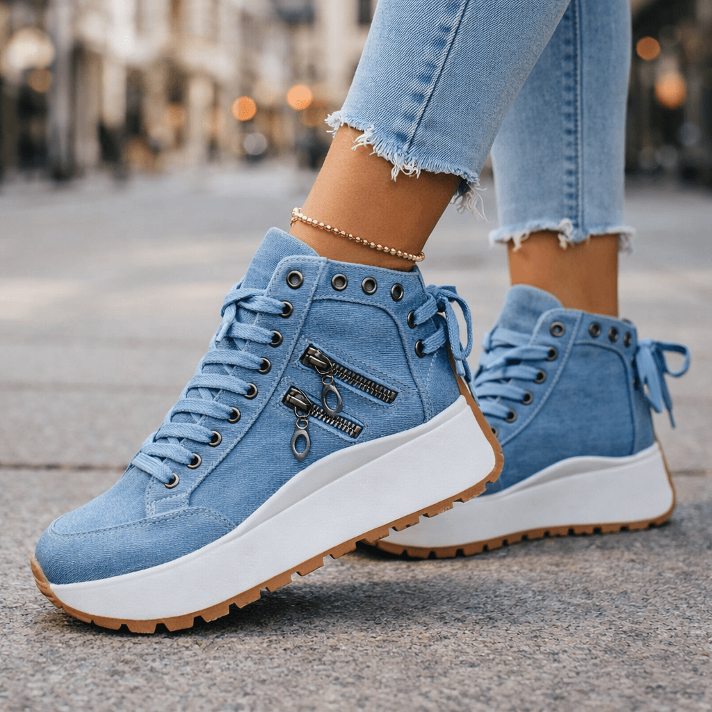 Sneaker Damen mit seitlichen Reißverschlussdetails und Plateau-Sohle - 1 - Jasminaboutique.com