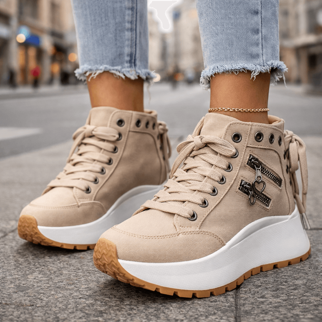 Sneaker Damen mit seitlichen Reißverschlussdetails und Plateau-Sohle - 2 - Jasminaboutique.com