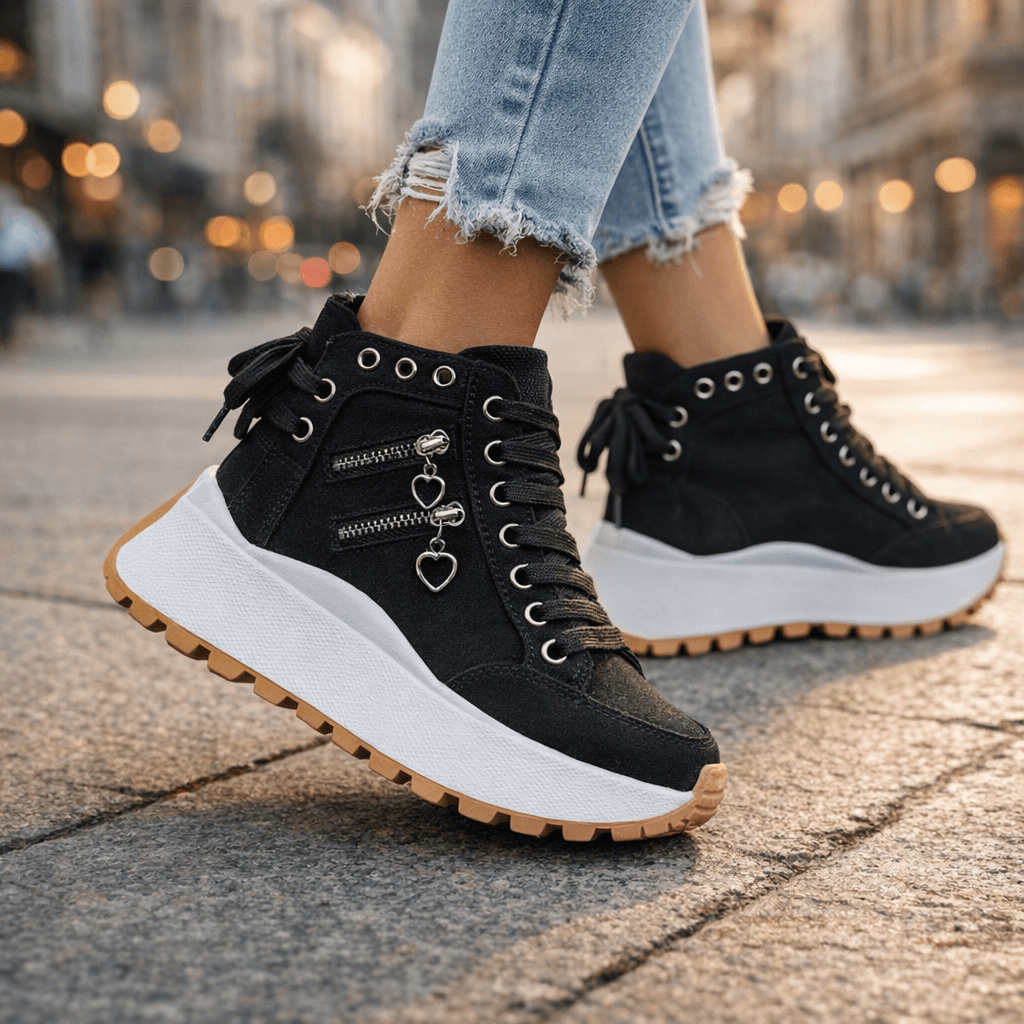 Sneaker Damen mit seitlichen Reißverschlussdetails und Plateau-Sohle - 3 - Jasminaboutique.com