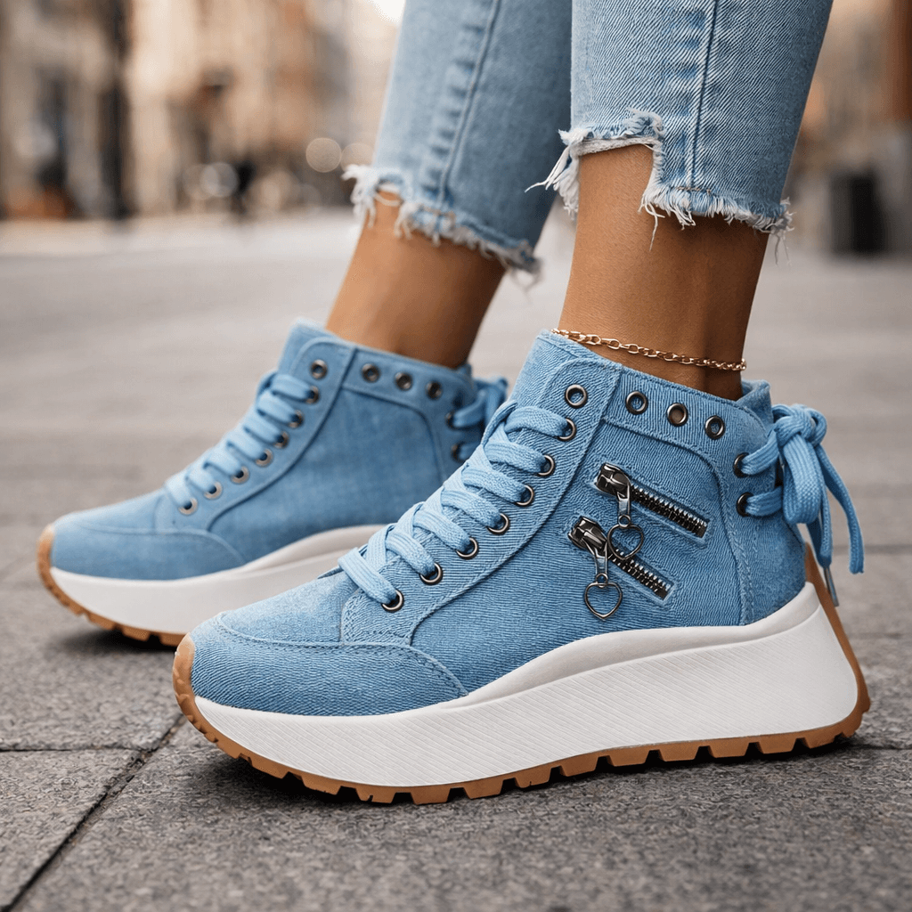 Sneaker Damen mit seitlichen Reißverschlussdetails und Plateau-Sohle - 4 - Jasminaboutique.com