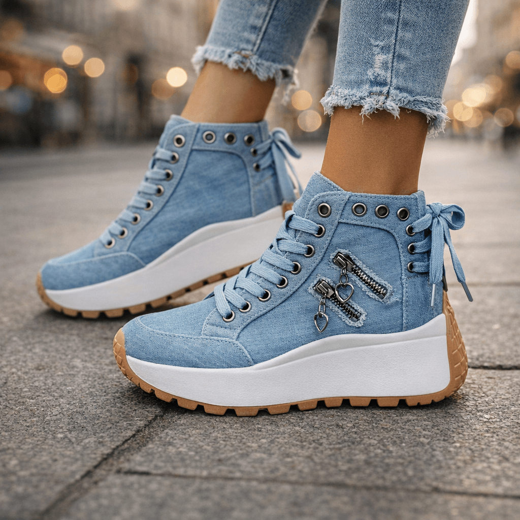 Sneaker Damen mit seitlichen Reißverschlussdetails und Plateau-Sohle - 5 - Jasminaboutique.com