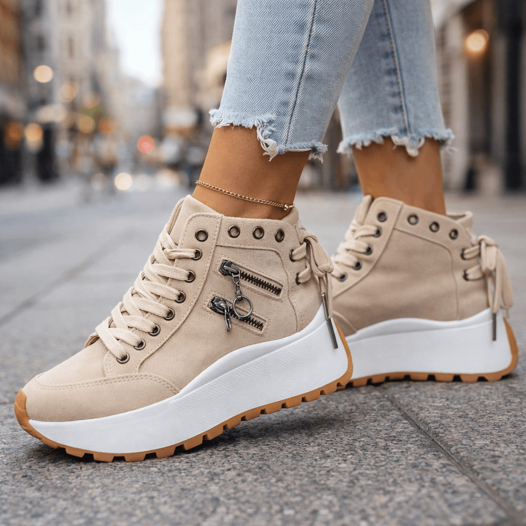Sneaker Damen mit seitlichen Reißverschlussdetails und Plateau-Sohle - 6 - Jasminaboutique.com