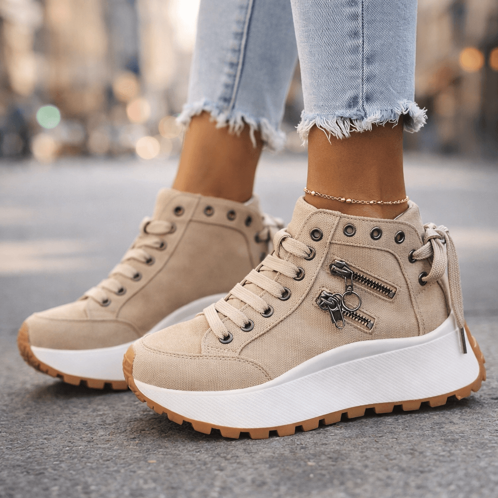 Sneaker Damen mit seitlichen Reißverschlussdetails und Plateau-Sohle - 7 - Jasminaboutique.com