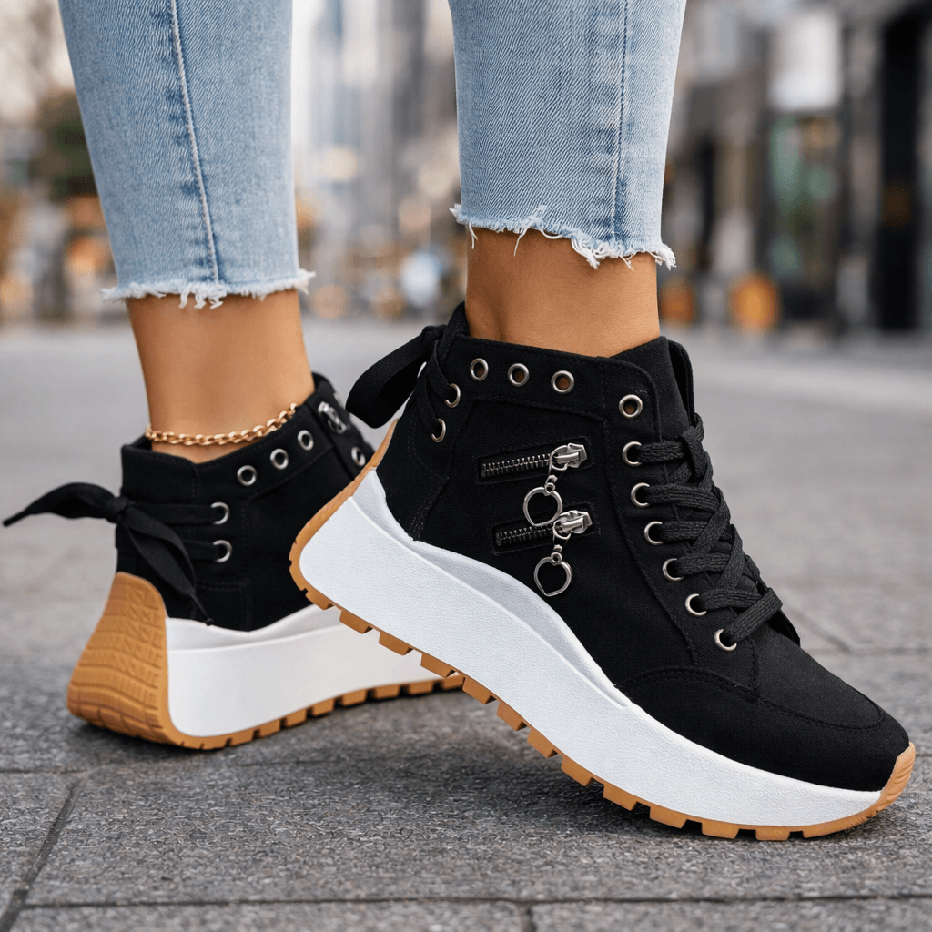 Sneaker Damen mit seitlichen Reißverschlussdetails und Plateau-Sohle - 8 - Jasminaboutique.com