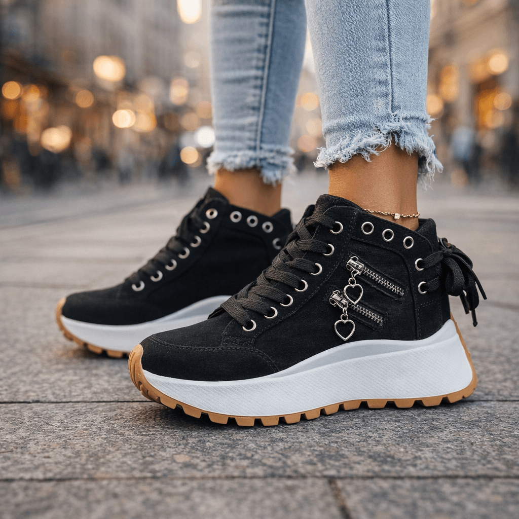 Sneaker Damen mit seitlichen Reißverschlussdetails und Plateau-Sohle - 9 - Jasminaboutique.com