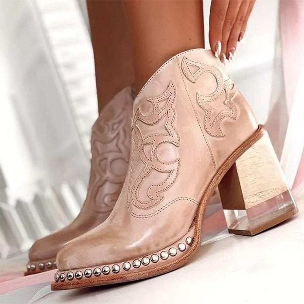 Western Stiefeletten Damen mit Blockabsatz und Stickerei - 1 - Jasminaboutique.com