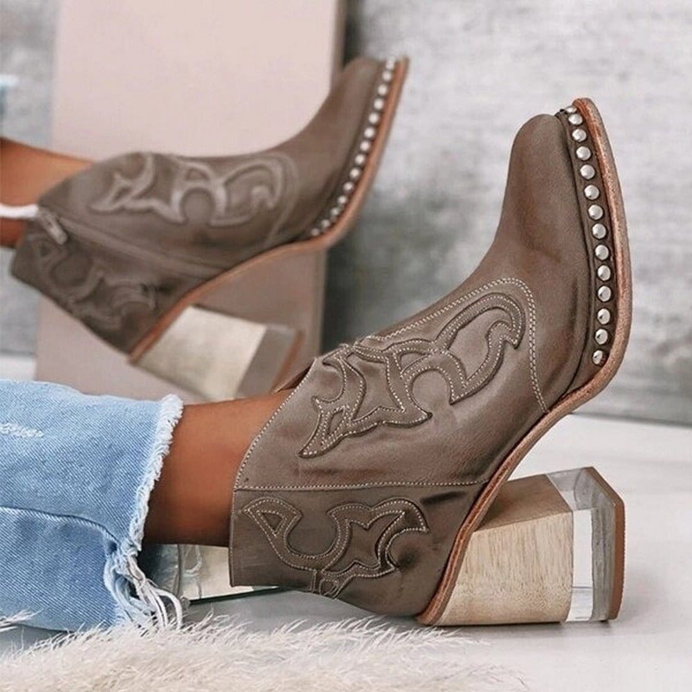 Western Stiefeletten Damen mit Blockabsatz und Stickerei - 3 - Jasminaboutique.com