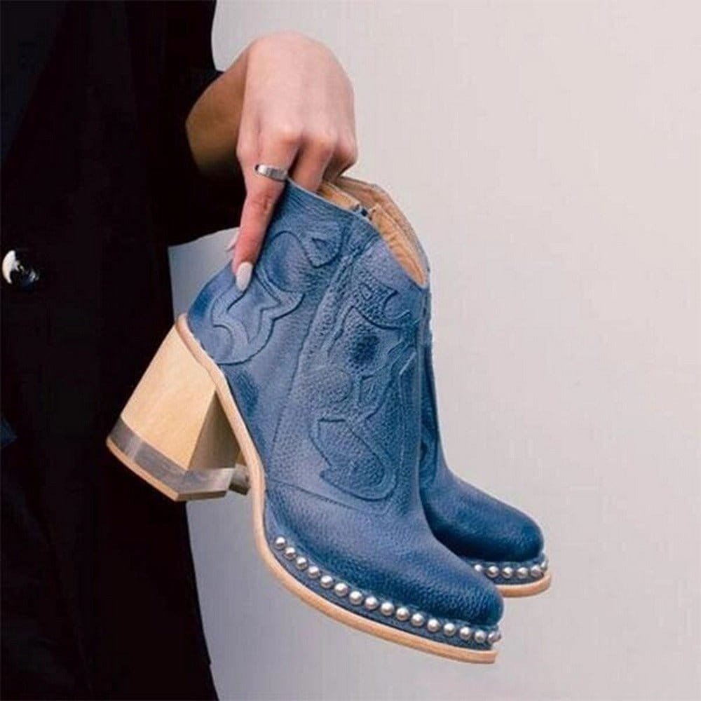 Western Stiefeletten Damen mit Blockabsatz und Stickerei - 4 - Jasminaboutique.com