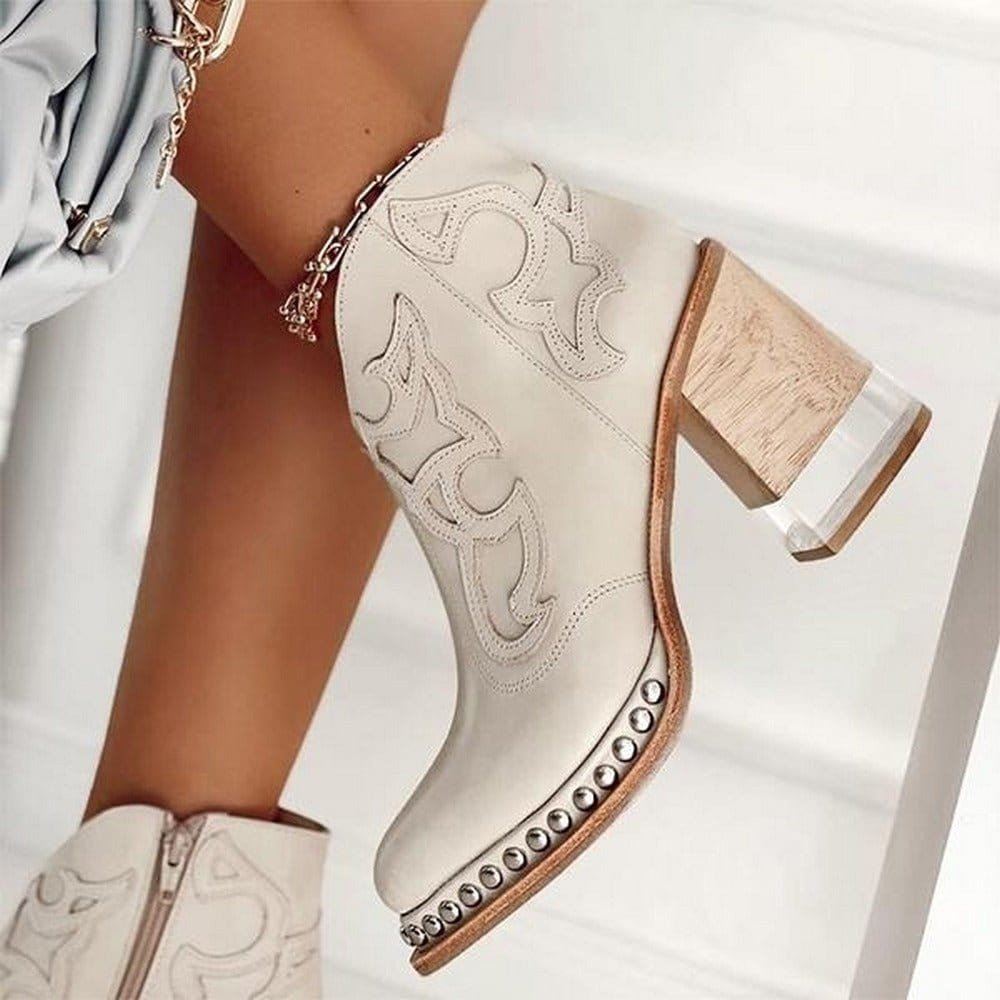 Western Stiefeletten Damen mit Blockabsatz und Stickerei - 5 - Jasminaboutique.com