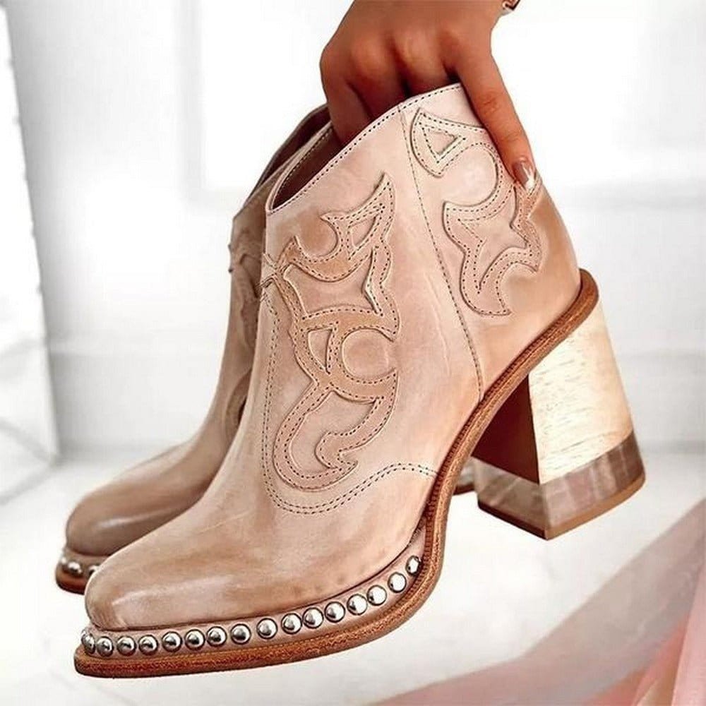 Western Stiefeletten Damen mit Blockabsatz und Stickerei - 6 - Jasminaboutique.com