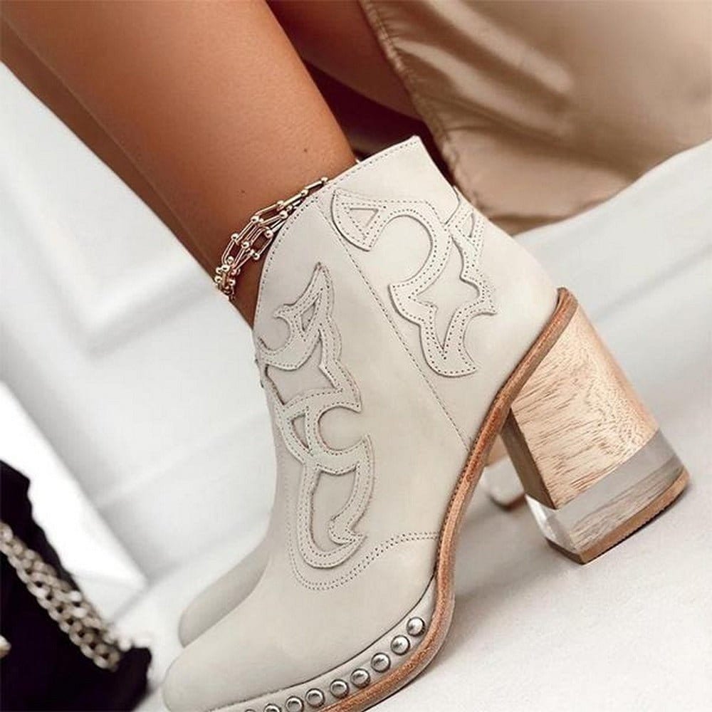 Western Stiefeletten Damen mit Blockabsatz und Stickerei - 7 - Jasminaboutique.com