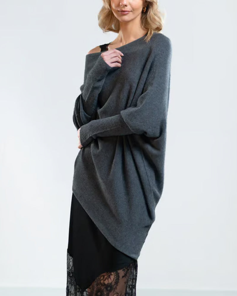 Oversized Pullover Damen mit schulterfreiem Schnitt und lässigem Look - 5 - Jasminaboutique.com
