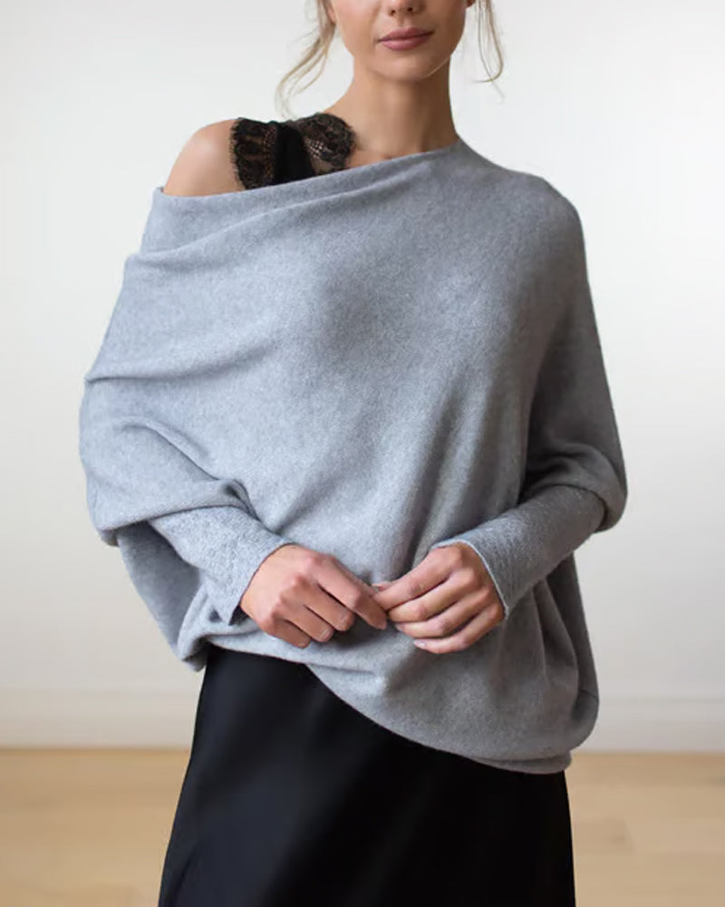 Oversized Pullover Damen mit schulterfreiem Schnitt und lässigem Look - 17 - Jasminaboutique.com