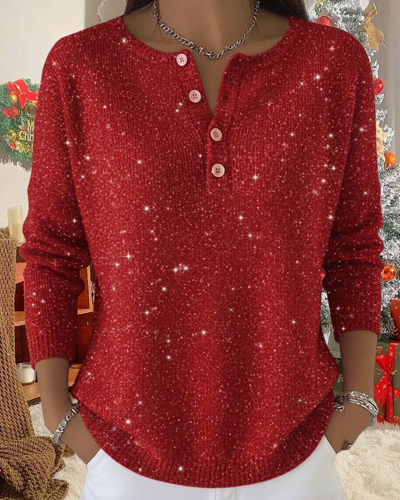 Pullover Damen mit Knopfleiste und Glitzereffekt - 2 - Jasminaboutique.com