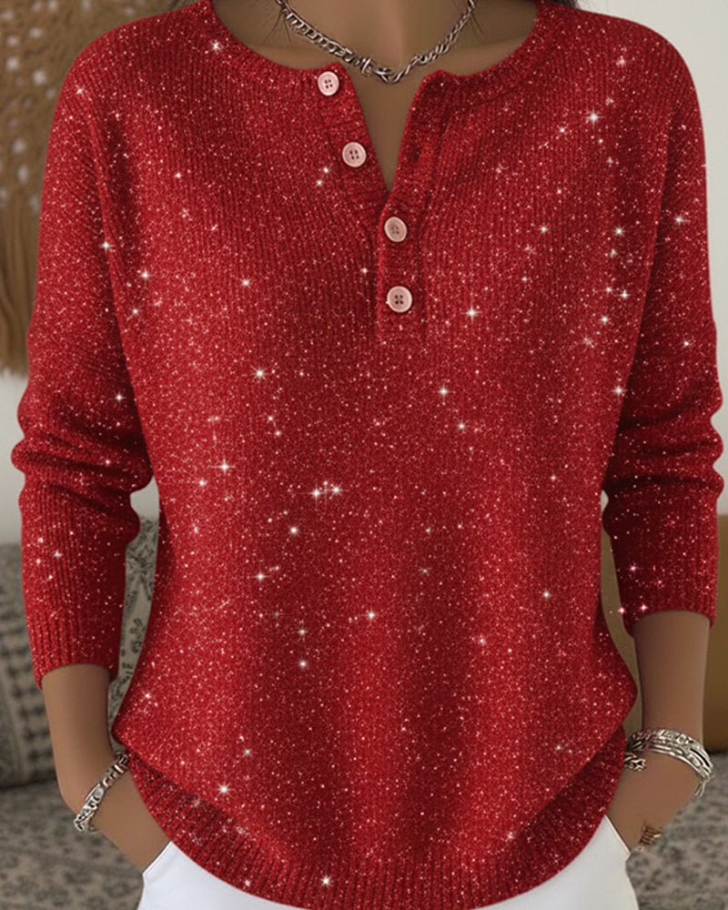 Pullover Damen mit Knopfleiste und Glitzereffekt - 3 - Jasminaboutique.com