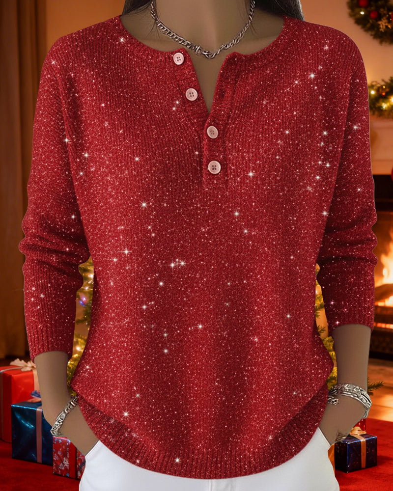 Pullover Damen mit Knopfleiste und Glitzereffekt - 4 - Jasminaboutique.com