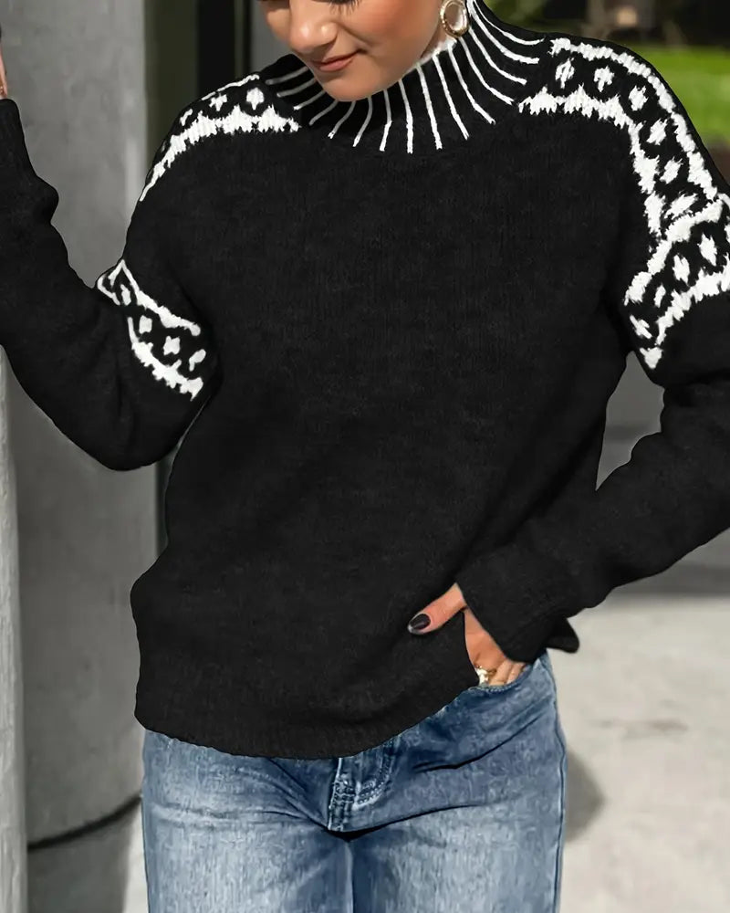 Pullover Damen mit hohem Kragen und Norwegermuster - 6 - Jasminaboutique.com