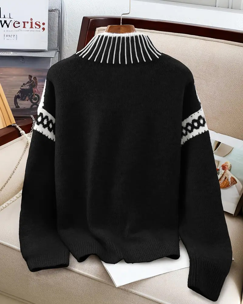 Pullover Damen mit hohem Kragen und Norwegermuster - 20 - Jasminaboutique.com