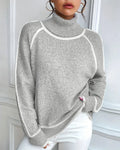 Hochkragen Pullover Damen mit Kontrastdetails - 1 - Jasminaboutique.com