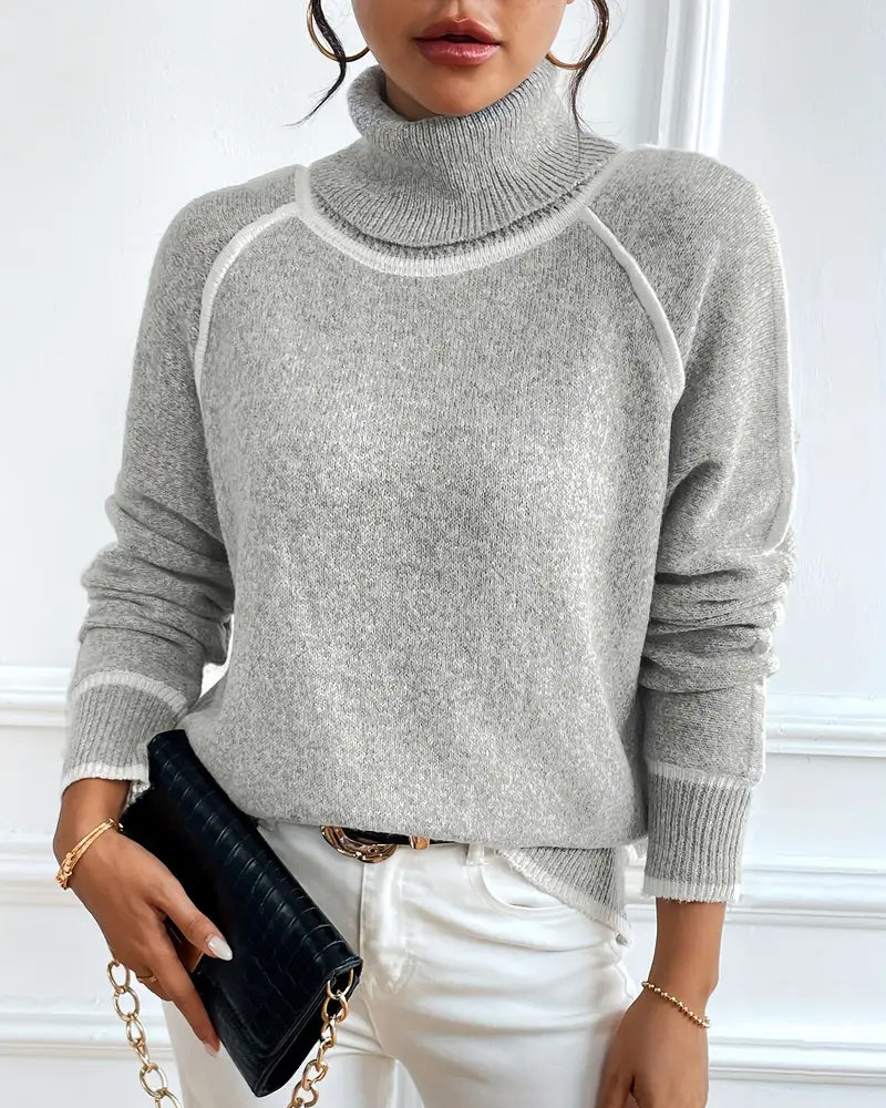 Hochkragen Pullover Damen mit Kontrastdetails - 3 - Jasminaboutique.com