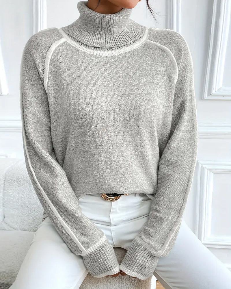 Hochkragen Pullover Damen mit Kontrastdetails - 4 - Jasminaboutique.com