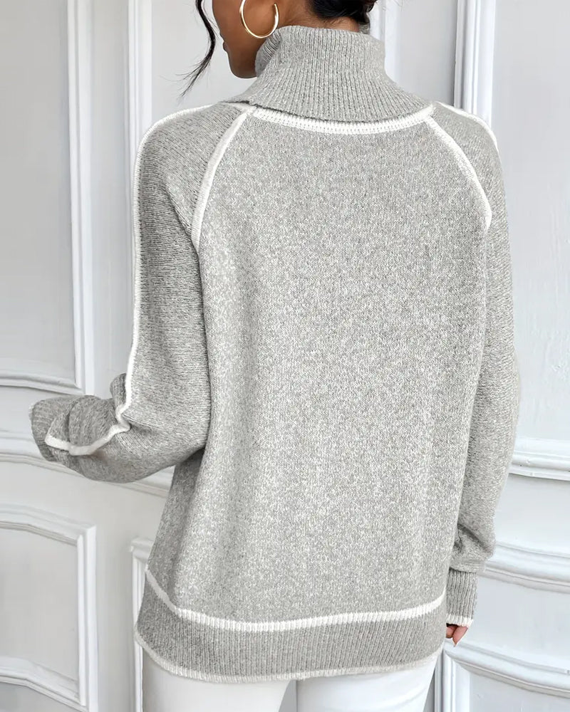Hochkragen Pullover Damen mit Kontrastdetails - 6 - Jasminaboutique.com