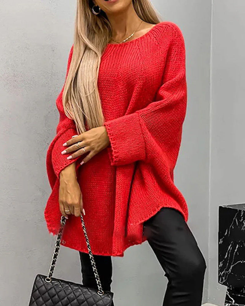 Pullover Damen mit weitem Schnitt und Rundhalsausschnitt - 2 - Jasminaboutique.com