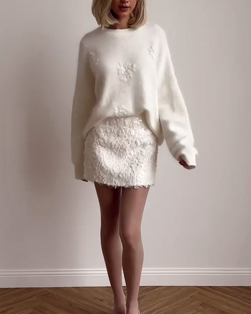 Pullover Damen mit Rundhalsausschnitt und floralem Design - 4 - Jasminaboutique.com