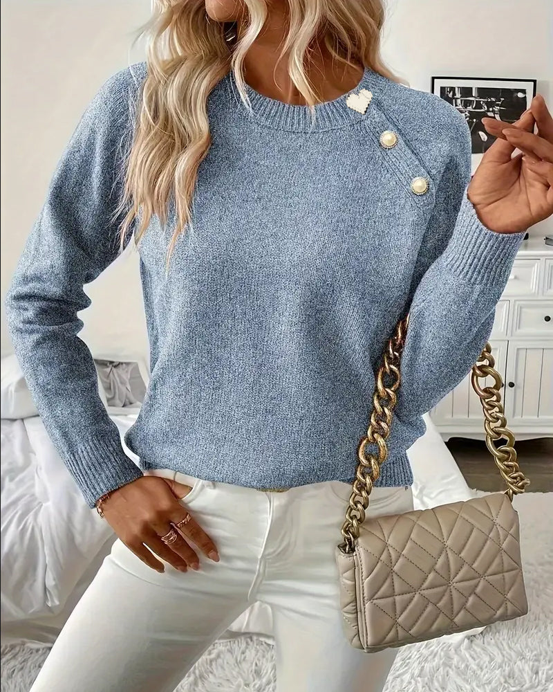 Pullover Damen mit Raglanärmeln und Knopfdetails - 11 - Jasminaboutique.com