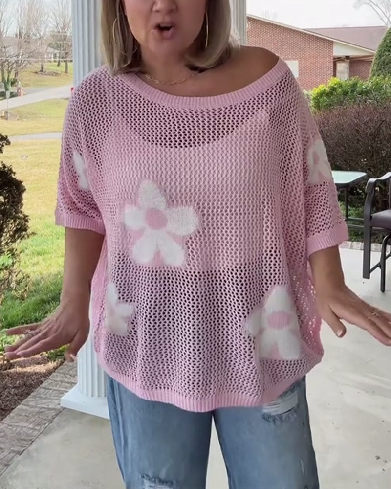 Pullover Damen mit Blumenmuster und weitem Schnitt - 2 - Jasminaboutique.com