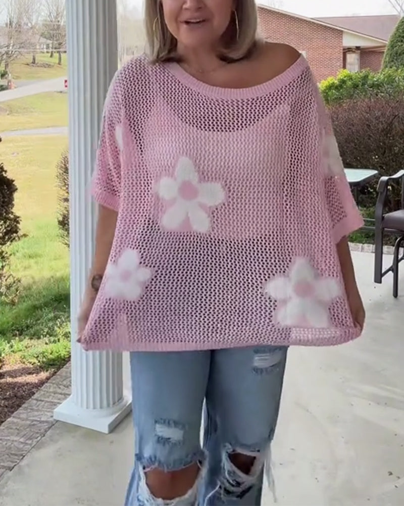 Pullover Damen mit Blumenmuster und weitem Schnitt - 4 - Jasminaboutique.com
