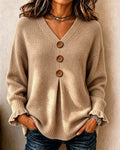 Pullover Damen mit V-Ausschnitt und Knöpfen - 1 - Jasminaboutique.com