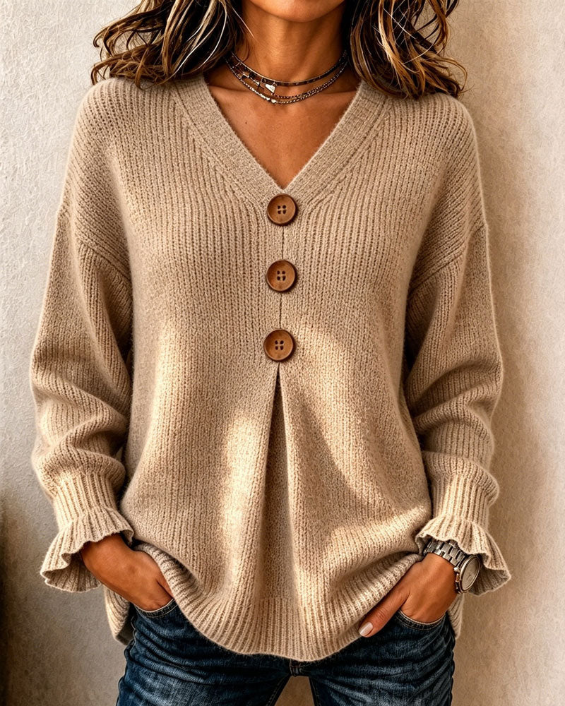 Pullover Damen mit V-Ausschnitt und Knöpfen - 1 - Jasminaboutique.com