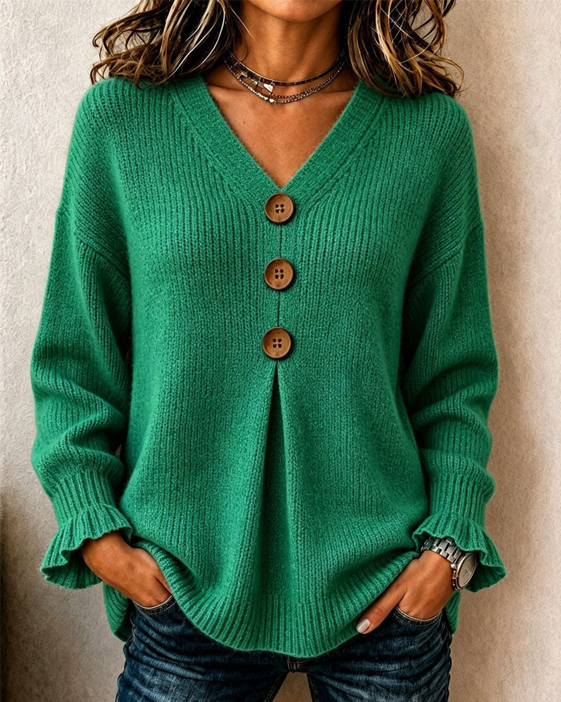 Pullover Damen mit V-Ausschnitt und Knöpfen - 2 - Jasminaboutique.com