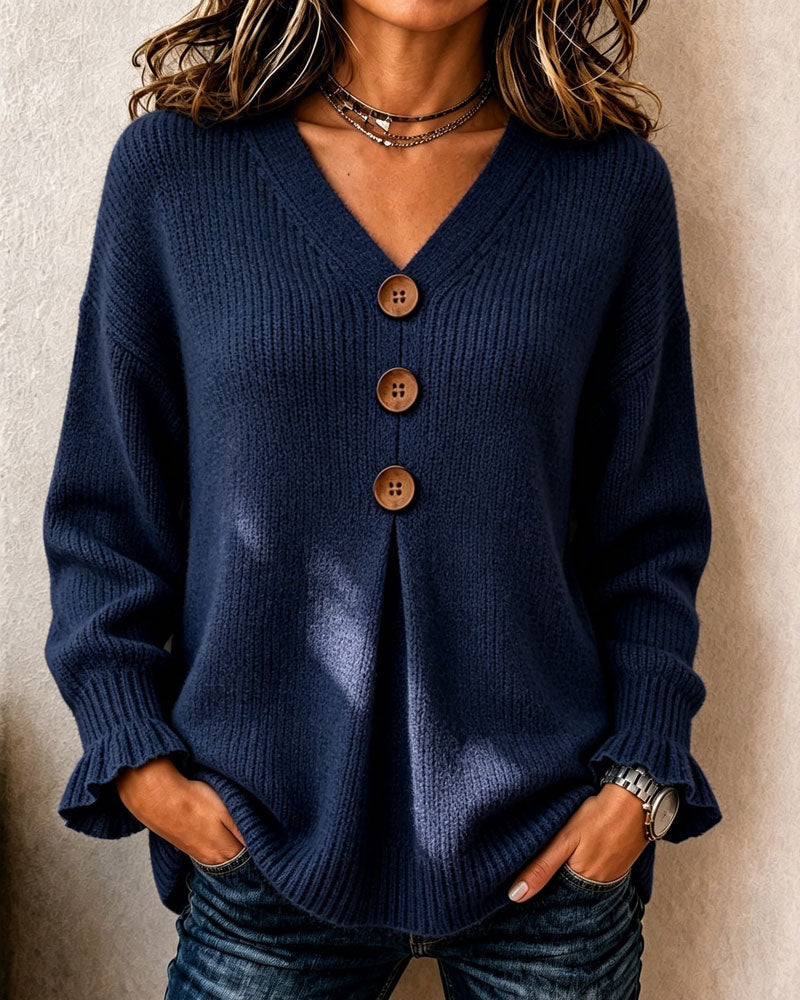 Pullover Damen mit V-Ausschnitt und Knöpfen - 3 - Jasminaboutique.com