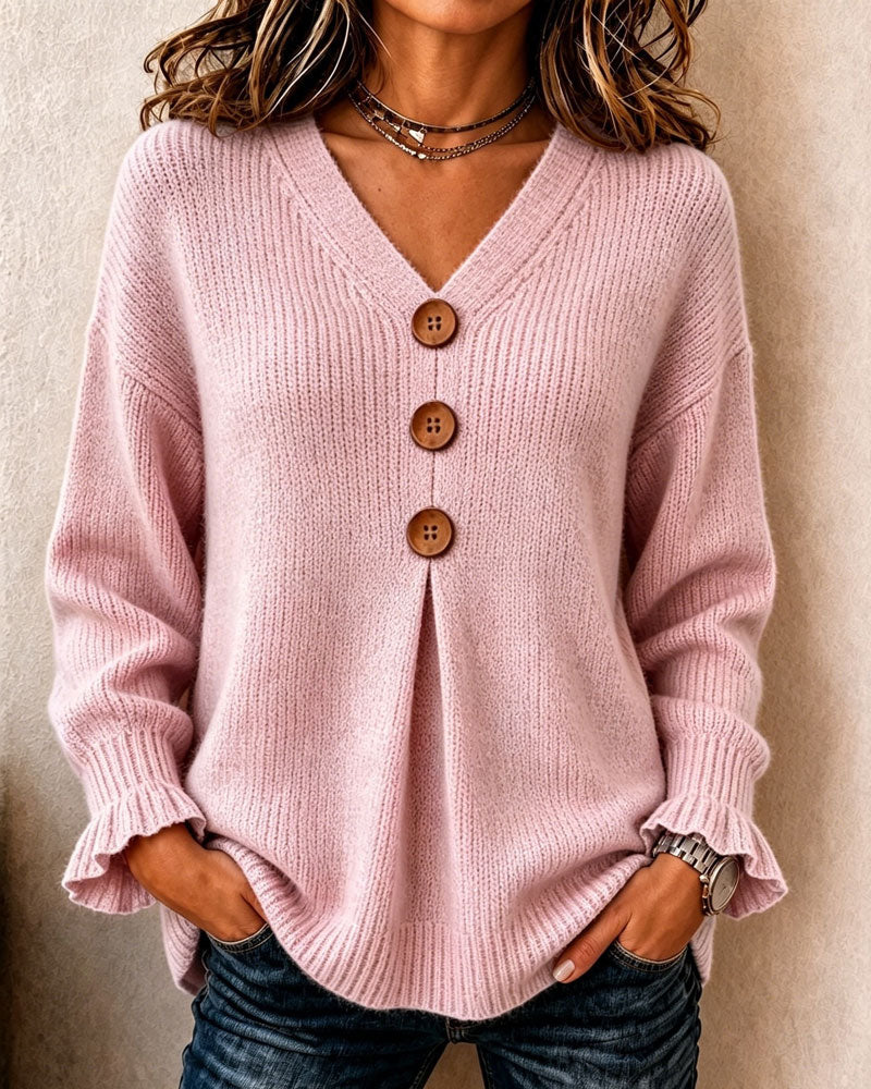 Pullover Damen mit V-Ausschnitt und Knöpfen - 4 - Jasminaboutique.com