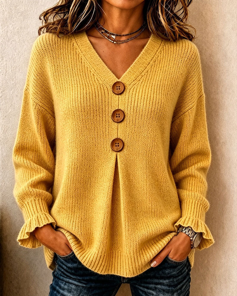 Pullover Damen mit V-Ausschnitt und Knöpfen - 6 - Jasminaboutique.com