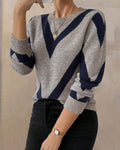 Pullover Damen V-Ausschnitt geometrisches Muster - 1 - Jasminaboutique.com