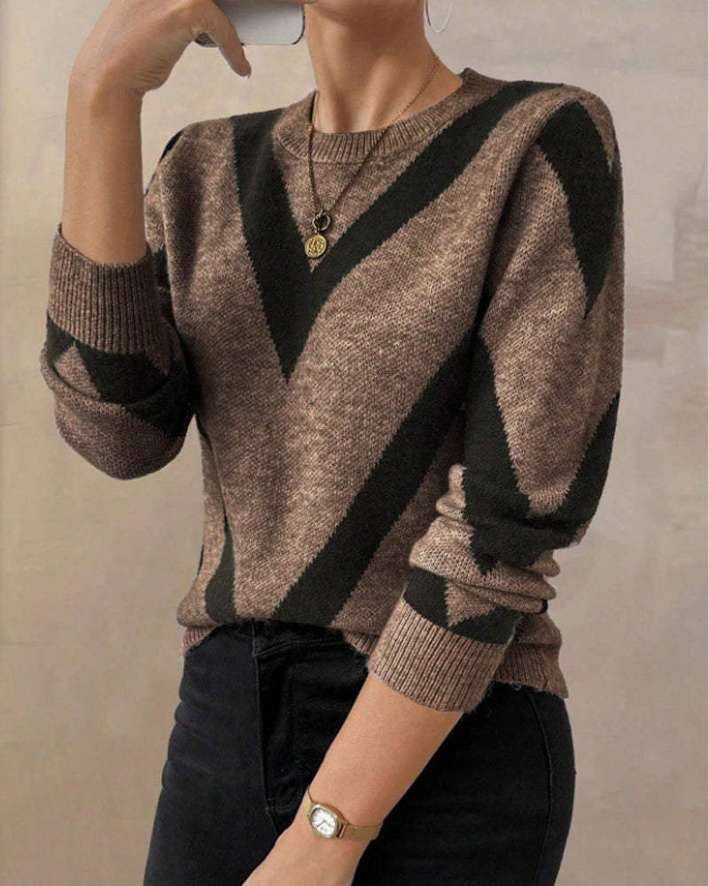 Pullover Damen V-Ausschnitt geometrisches Muster - 4 - Jasminaboutique.com