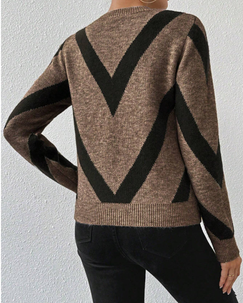 Pullover Damen V-Ausschnitt geometrisches Muster - 5 - Jasminaboutique.com