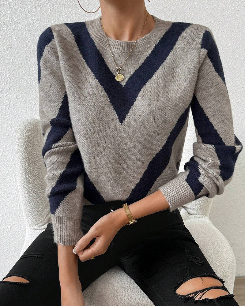 Pullover Damen V-Ausschnitt geometrisches Muster - 8 - Jasminaboutique.com