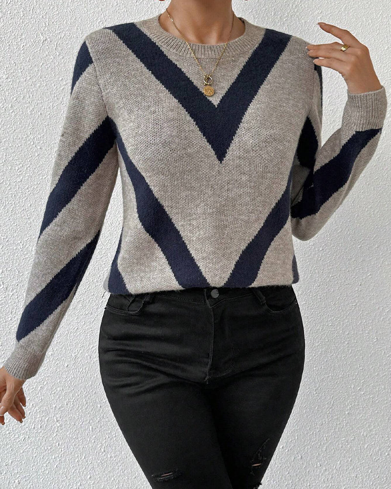 Pullover Damen V-Ausschnitt geometrisches Muster - 10 - Jasminaboutique.com