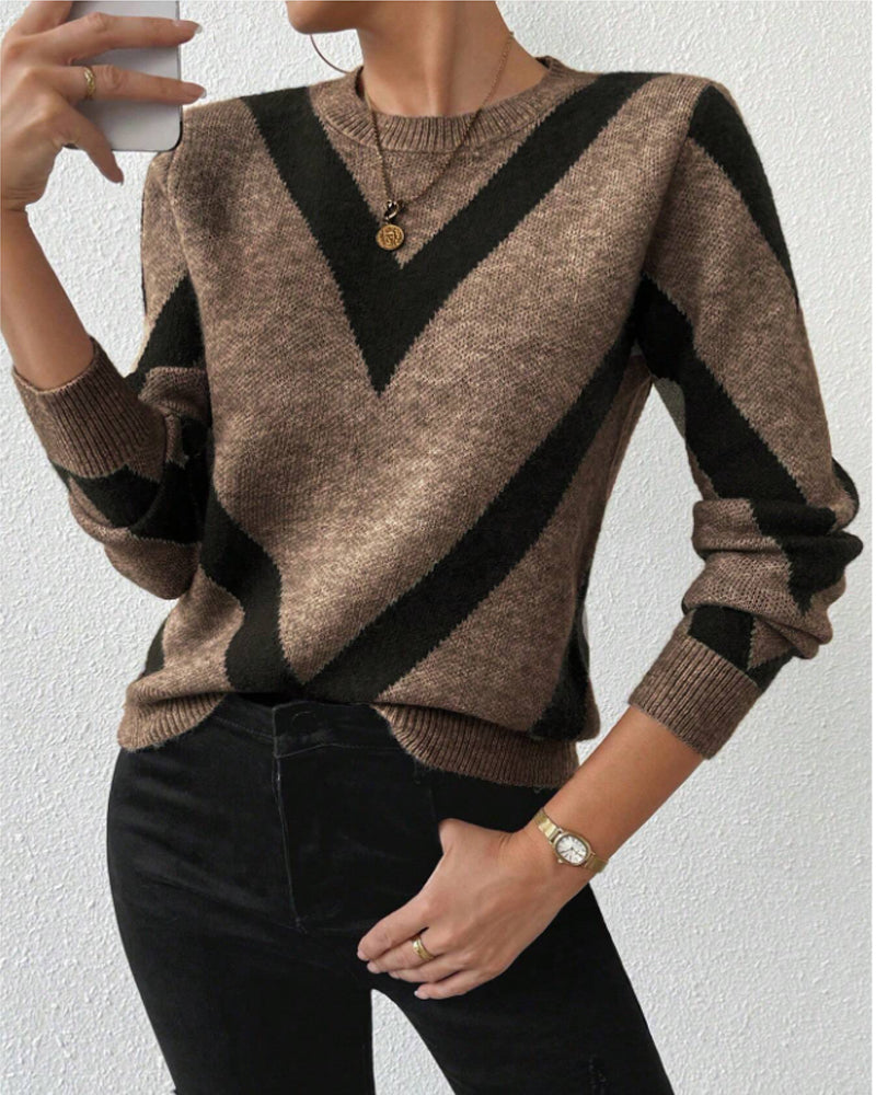 Pullover Damen V-Ausschnitt geometrisches Muster - 13 - Jasminaboutique.com