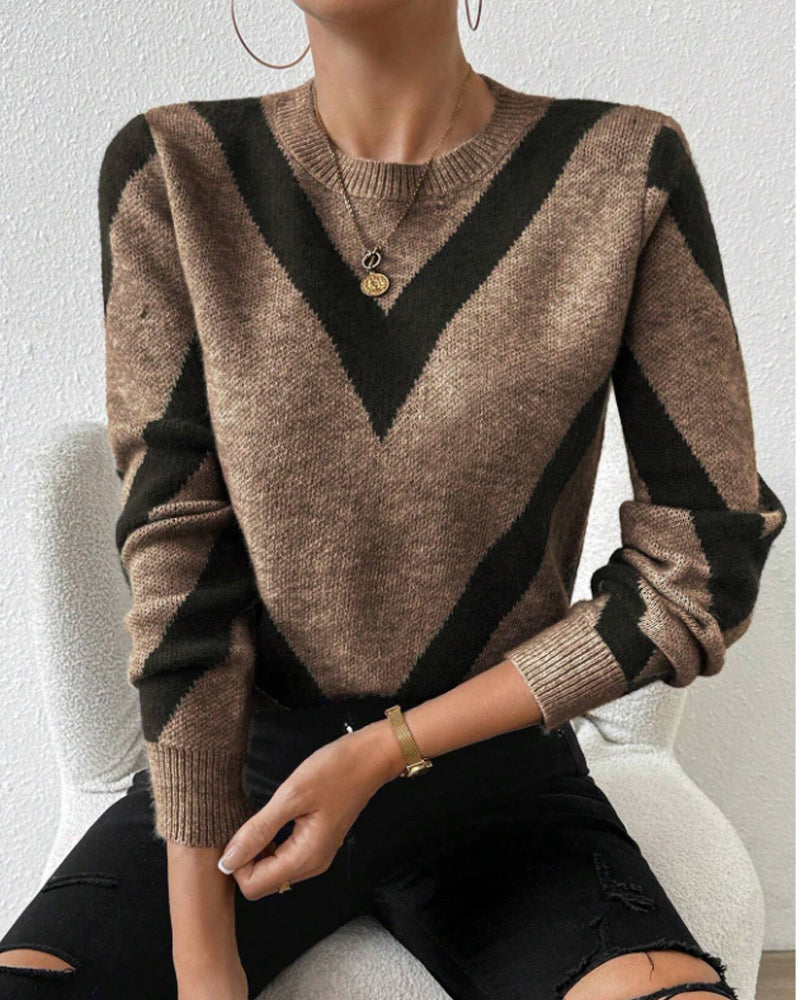 Pullover Damen V-Ausschnitt geometrisches Muster - 14 - Jasminaboutique.com