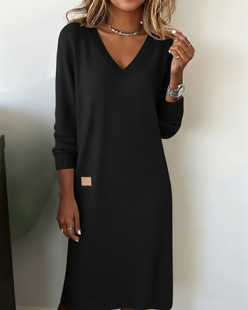 Wickelkleid Damen mit V-Ausschnitt und langen Ärmeln - 10 - Jasminaboutique.com