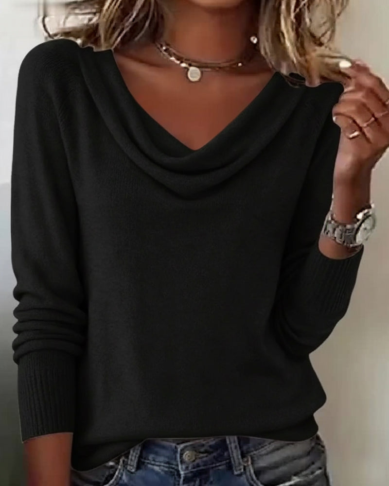 Pullover Damen mit Wasserfall-Ausschnitt und langen Ärmeln - 4 - Jasminaboutique.com