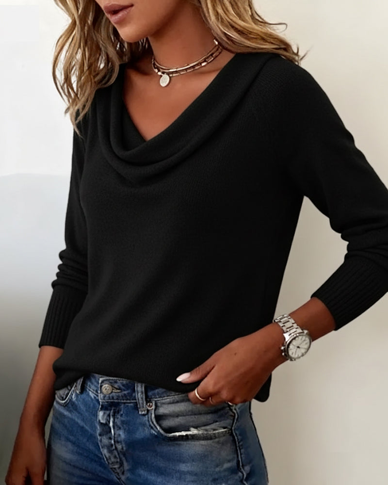 Pullover Damen mit Wasserfall-Ausschnitt und langen Ärmeln - 5 - Jasminaboutique.com
