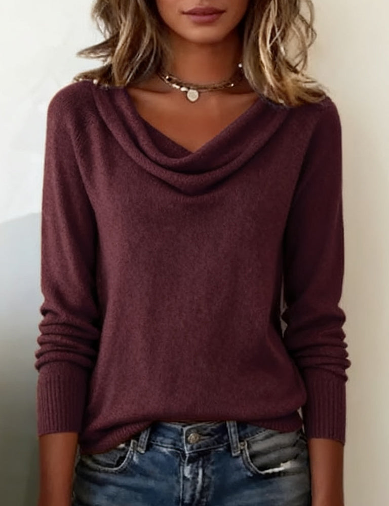 Pullover Damen mit Wasserfall-Ausschnitt und langen Ärmeln - 12 - Jasminaboutique.com