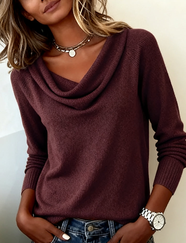 Pullover Damen mit Wasserfall-Ausschnitt und langen Ärmeln - 13 - Jasminaboutique.com